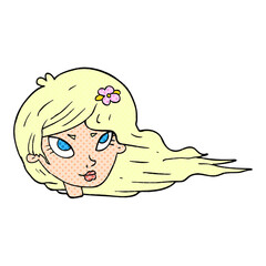 freehand drawn cartoon woman with blowing hair