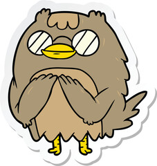 sticker of a cartoon wise old owl