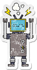 distressed sticker of a cute cartoon robot