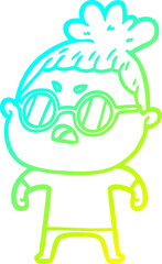 cold gradient line drawing of a cartoon annoyed woman