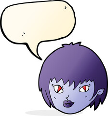 cartoon vampire girl face with speech bubble