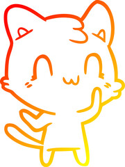 warm gradient line drawing of a cartoon happy cat