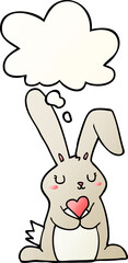 cartoon rabbit in love with thought bubble in smooth gradient style