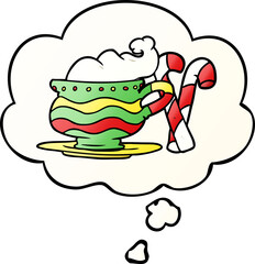 cartoon christmas cocoa with thought bubble in smooth gradient style