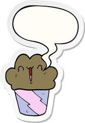 cartoon cupcake with face with speech bubble sticker
