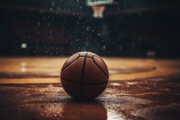 Basketball in focus on court. Generative AI
