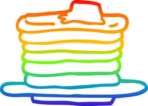 recommend clip art: rainbow gradient line drawing of a cartoon stack of pancakes
