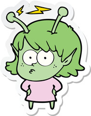 sticker of a cartoon alien girl