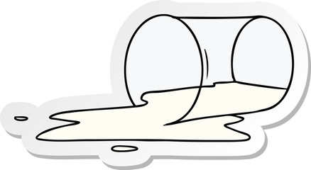 hand drawn sticker cartoon doodle of a spilt glass
