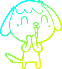 cold gradient line drawing of a cute cartoon dog