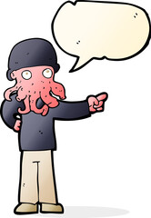 cartoon alien monster man with speech bubble