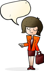 cartoon businesswoman pointing with speech bubble