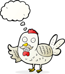 cartoon old rooster with thought bubble