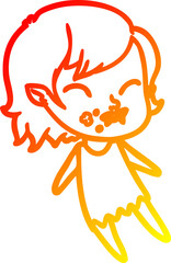 warm gradient line drawing of a cartoon vampire girl with blood on cheek