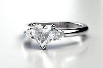 Heartcut Diamond Solitaire Ring On White Background With 3d Rendering. Generative AI