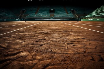 Players perspective on entire tennis court. Generative AI