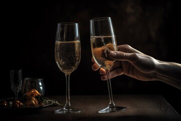 Toasting With Two Champagne Glasses. Generative AI