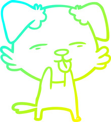 cold gradient line drawing of a cartoon dog sticking out tongue