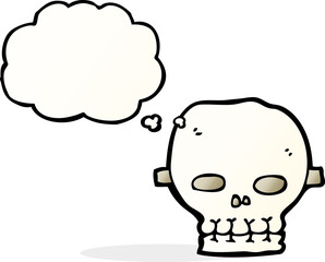 cartoon spooky skull mask with thought bubble
