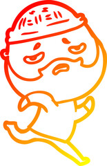 warm gradient line drawing of a cartoon worried man with beard