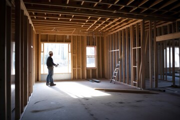 General contractor inside a modern building house - obrazy, fototapety, plakaty