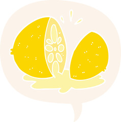 cartoon cut lemon with speech bubble in retro style