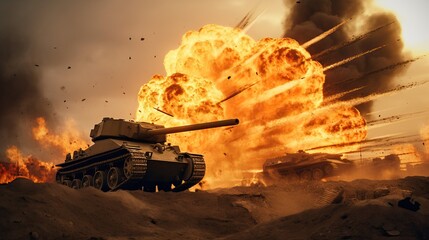 Fierce Tank Exchange in First World War Battlefield Generative AI	