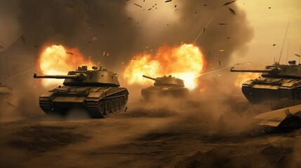 Tanks Clash Close Combat Roaring Cannons Dramatic Battle Scene Generative AI	