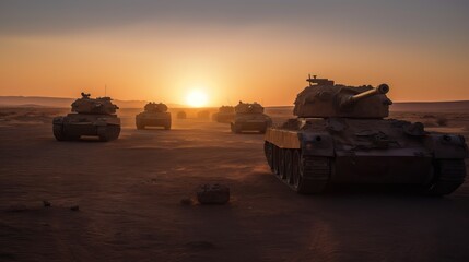 Convoy of Tanks Rumbles Across War-torn Landscape Generative AI	