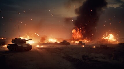 Tanks Advance Under Bombardment Bravery Amidst Explosions Generative AI	