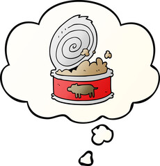 cartoon canned food with thought bubble in smooth gradient style