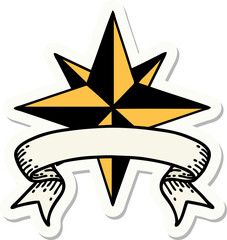 tattoo style sticker with banner of a star
