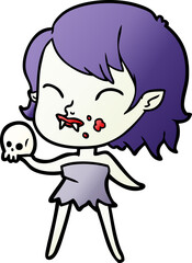 cartoon vampire girl with blood on cheek