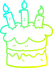 cold gradient line drawing of a cartoon birthday cake