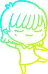 cold gradient line drawing of a cartoon woman