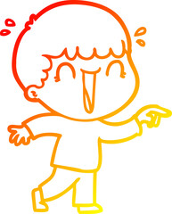 warm gradient line drawing of a laughing cartoon man pointing