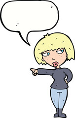 cartoon annoyed woman pointing with speech bubble