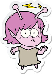 sticker of a cartoon alien girl