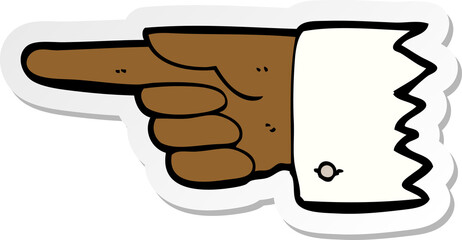 sticker of a cartoon pointing  hand symbol