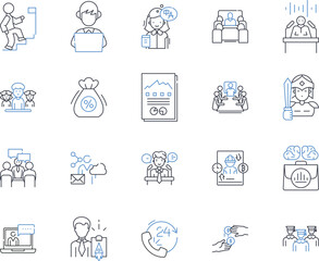 Staff capability line icons collection. Proficient, Skilled, Knowledgeable, Competent, Experienced, Resourceful, Innovative vector and linear illustration. Adaptable,Reliable,Productive outline signs