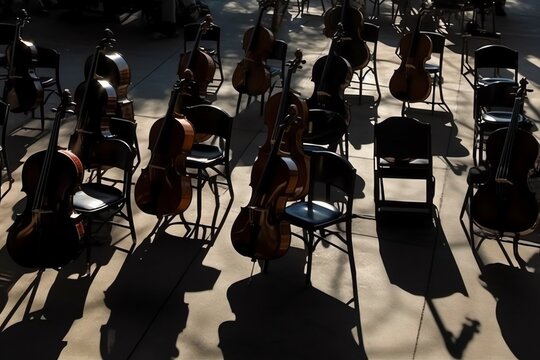 Paint the shadow of the symphonic instruments. Generative AI