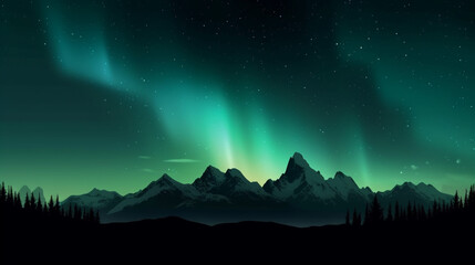 Fototapeta na wymiar Silhouette mountain with aurora background