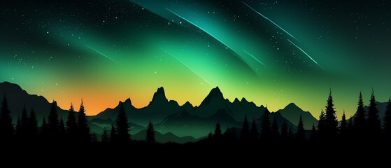 Silhouette mountain with aurora background