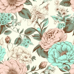 Seamless retro floral pattern with watercolor effect