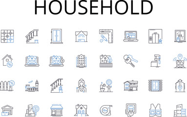Fototapeta na wymiar Household line icons collection. Domestic, Residential, Family-owned, Private, Homely, Personal, Inhabited vector and linear illustration. Home-based,Domiciliary,Homey outline signs set