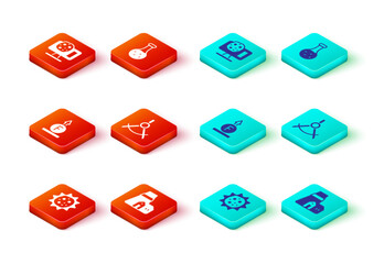 Set Virus, Power station plant, Force of physic formula, Drawing compass, Test tube and Genetic engineering icon. Vector