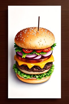 Hamburger watercolor, generative ai