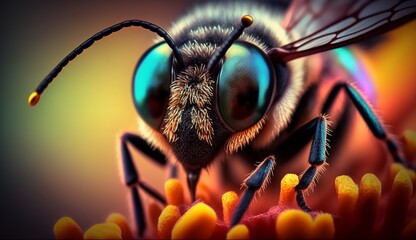 Abstract Colorful Bee Macro Photography, Generative ai