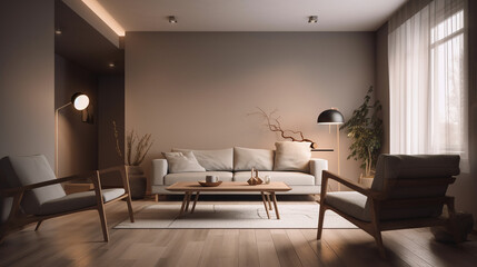 Naklejka na ściany i meble modern minimalist living room style. generative AI