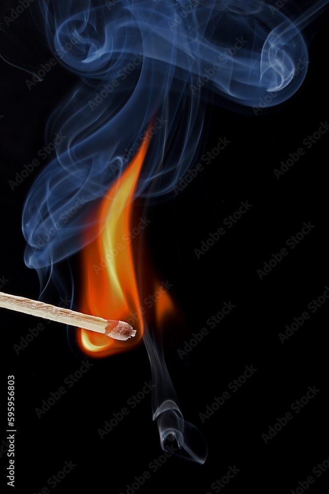 Wall mural match with flame and smoke